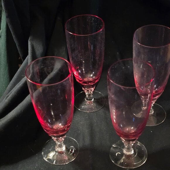 Vintage Tiffin Pink Crystal Stemware Set Of 16 Wine & Champagne Glasses With Fac - Picture 6 of 10